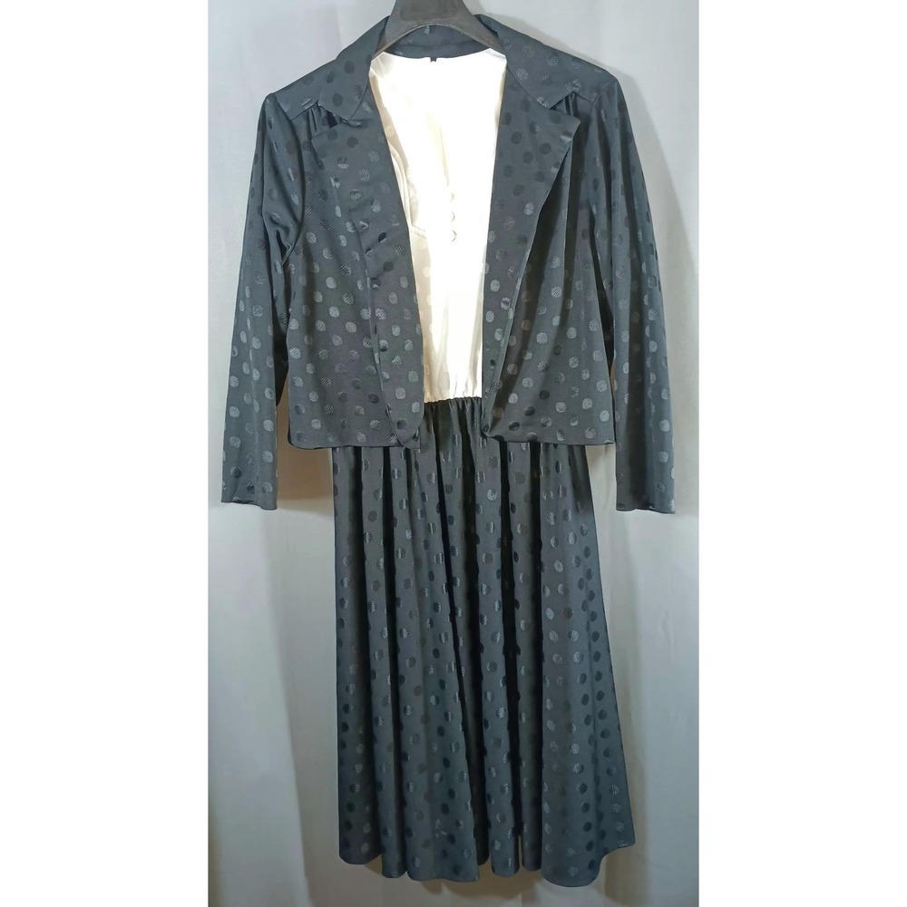vintage ms lea 2 piece dress black white polka dot size 20 70s classic retro - Picture 2 of 10